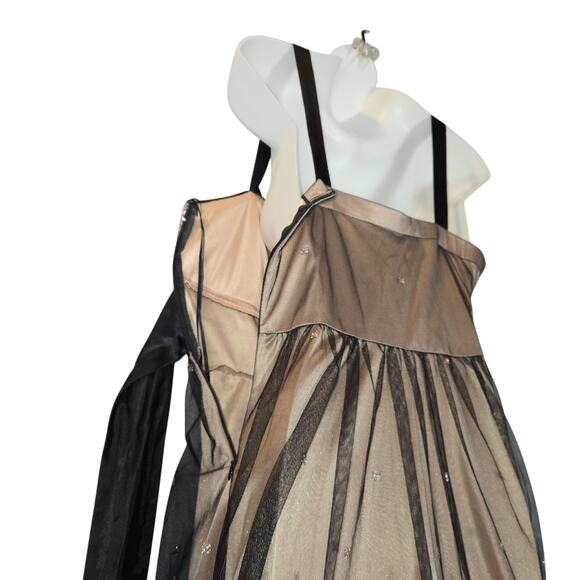 R & M Richards Womens Size 6 Beige Prom Dress Black Lace Overlay Glitter Formal - Picture 6 of 14